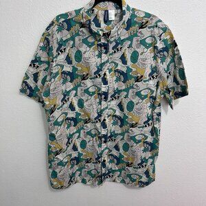 Divided 1994 Colorful Artwork Shirt Novelty Print Short Sleeve Button Down Sz XL